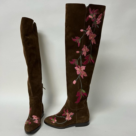 Ash Jess Over The Knee Boots Tall Embroidered Brown Suede Zip Size 37 $498 - Picture 6 of 11